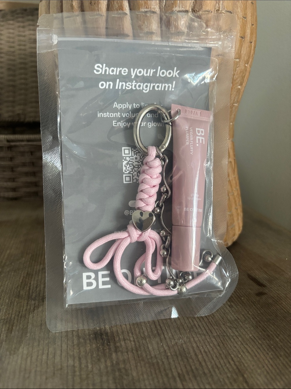 Pink Lip Gloss with Matching Pink Braided Keychain